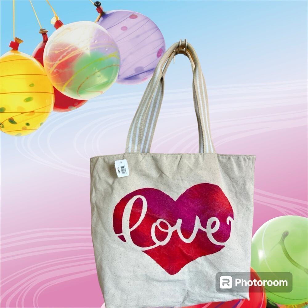 Tote Bag LOVE with red heart, 17" x 13", NWT